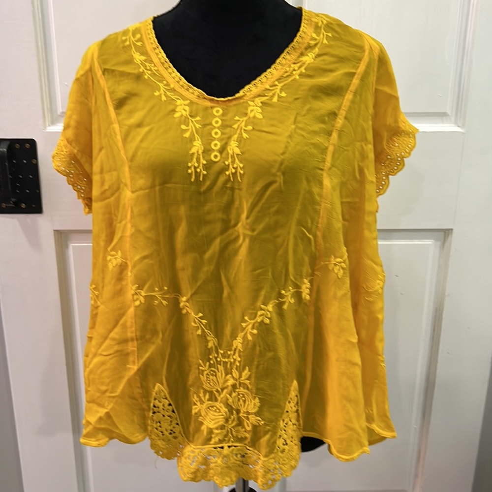 Johnny Was Yellow Embroidered Boho Top - Picture 3 of 10